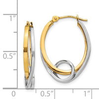 14k Two-tone Oval Loop Hoop Earrings-YE1024