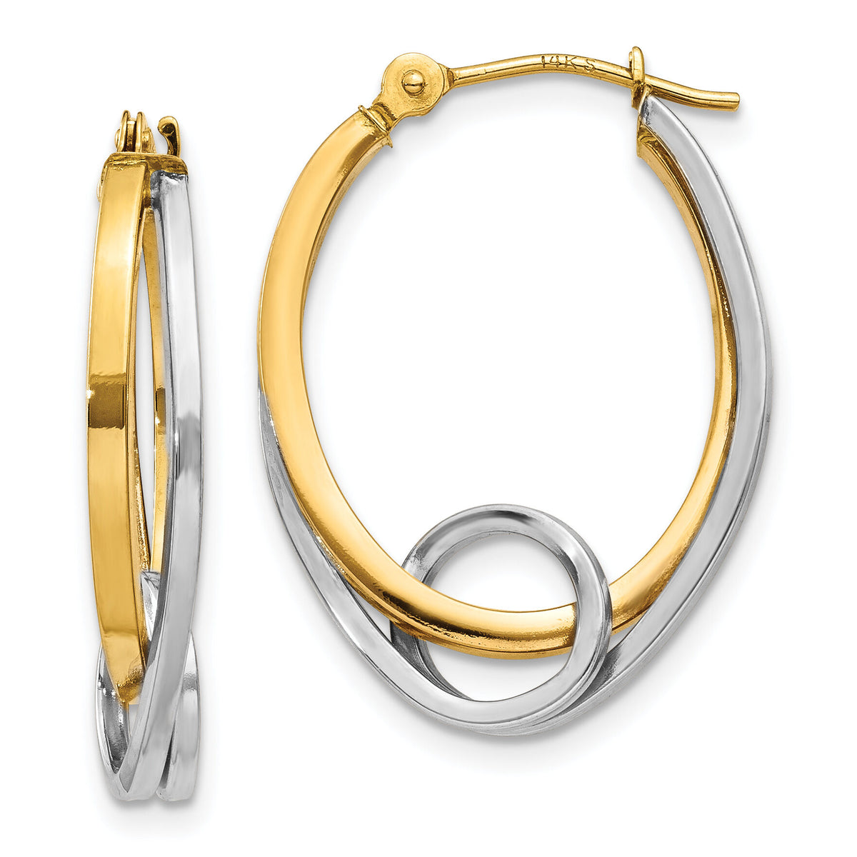 14k Two-tone Oval Loop Hoop Earrings-YE1024