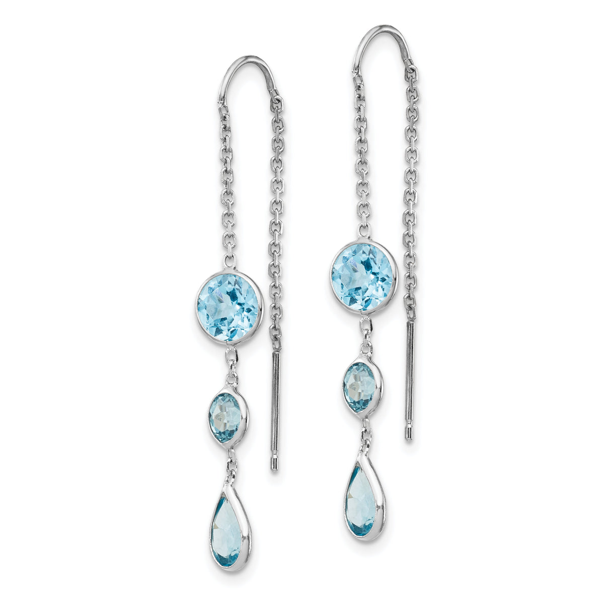 14k White Gold Blue Topaz Dangle U Wire Earrings-YE1048