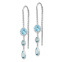 14k White Gold Blue Topaz Dangle U Wire Earrings-YE1048