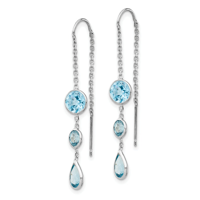 14k White Gold Blue Topaz Dangle U Wire Earrings-YE1048