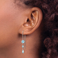 14k White Gold Blue Topaz Dangle U Wire Earrings-YE1048