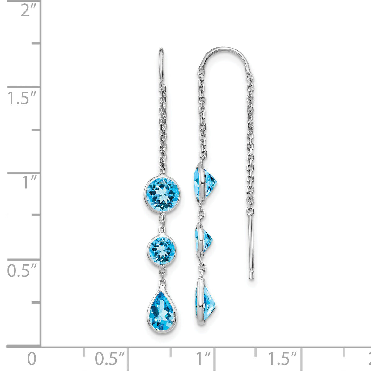 14k White Gold Blue Topaz Dangle U Wire Earrings-YE1048