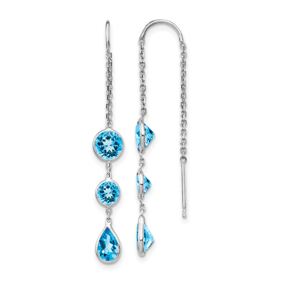 14k White Gold Blue Topaz Dangle U Wire Earrings-YE1048