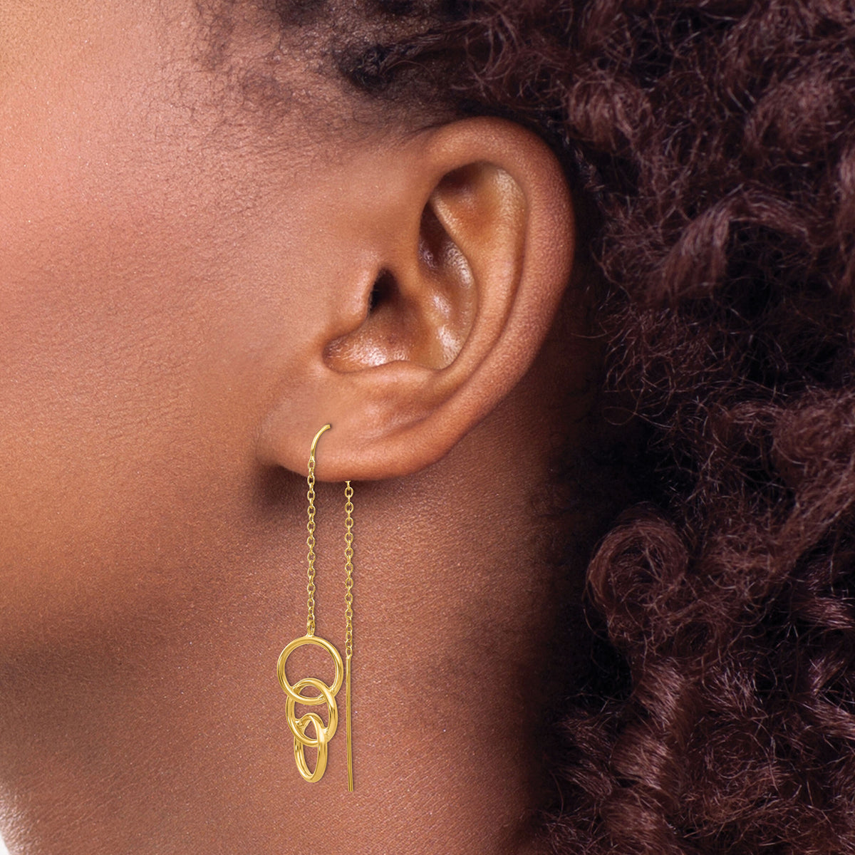 14k Triple Circle Threader Earrings-YE1053