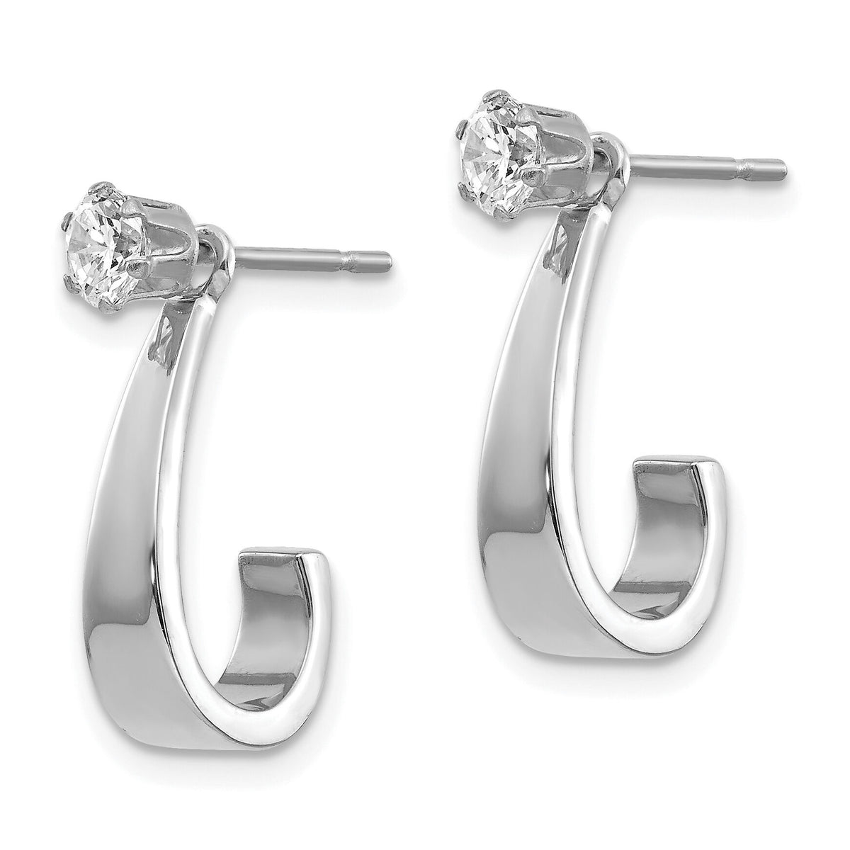 14k White Gold J Hoop w/CZ Earring Jacket-YE1084