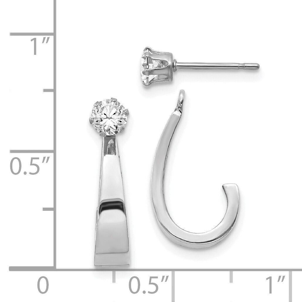 14k White Gold J Hoop w/CZ Earring Jacket-YE1084