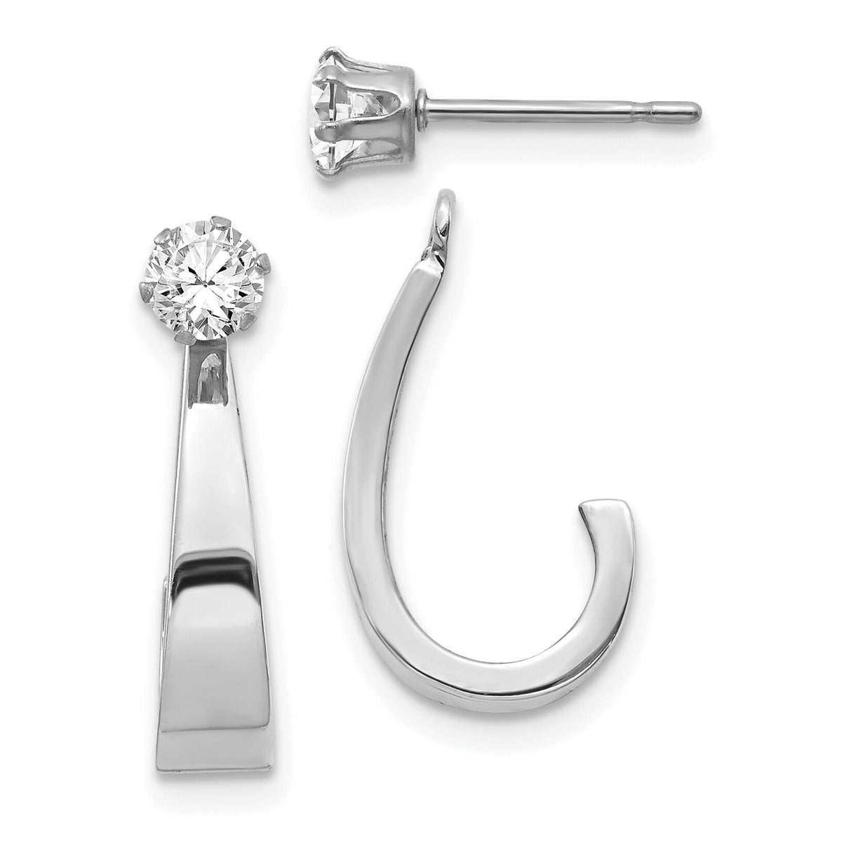 14k White Gold J Hoop w/CZ Earring Jacket-YE1084