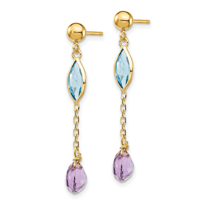 14K Amethyst and Blue Topaz Post Earrings-YE1368