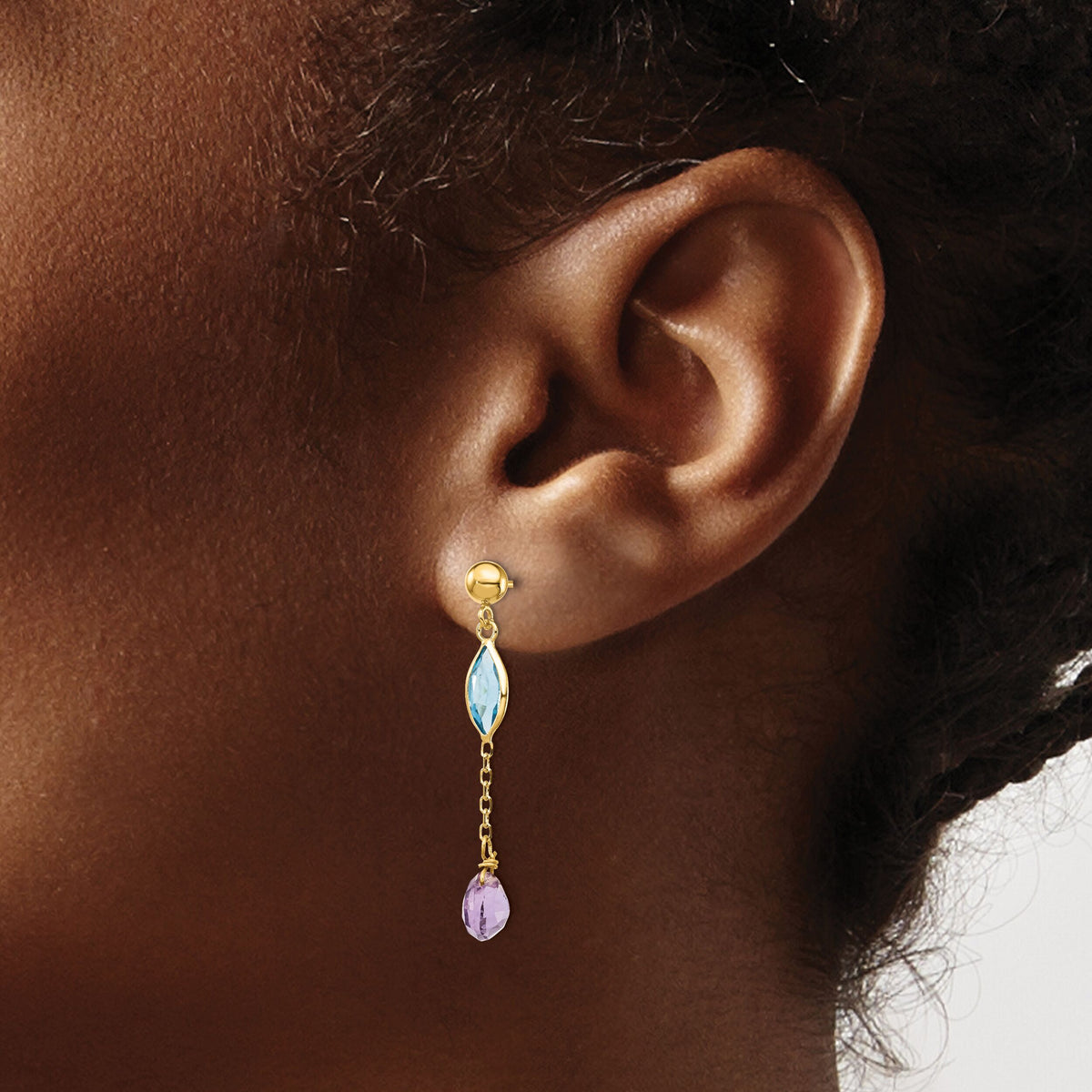 14K Amethyst and Blue Topaz Post Earrings-YE1368