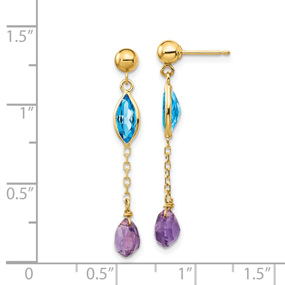 14K Amethyst and Blue Topaz Post Earrings-YE1368
