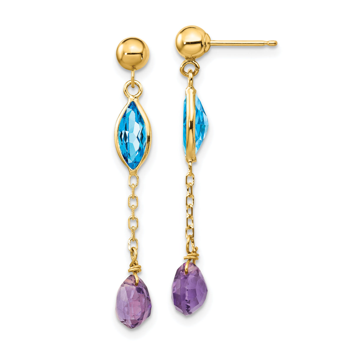 14K Amethyst and Blue Topaz Post Earrings-YE1368