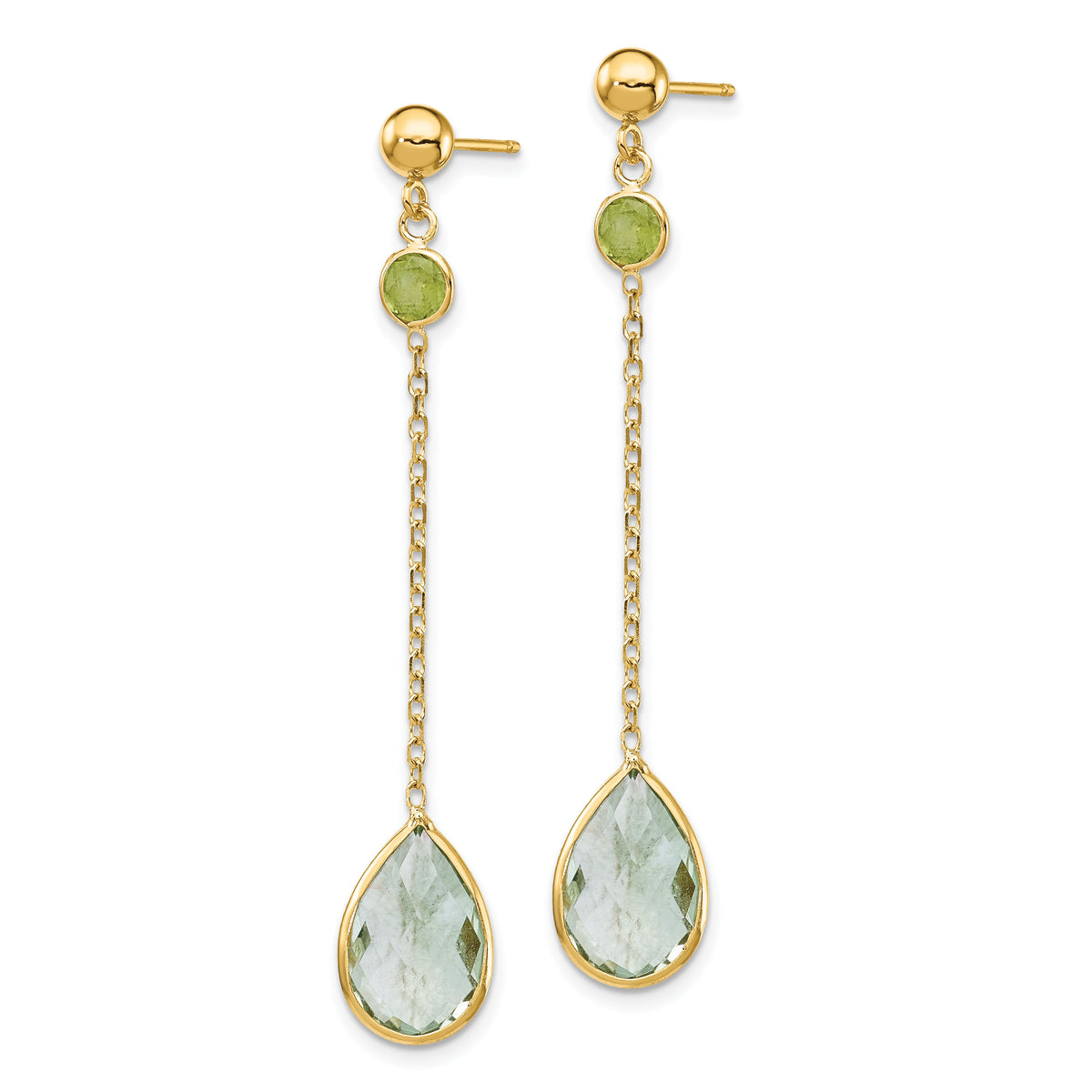 14K Peridot and Green Quartz Post Earrings-YE1393