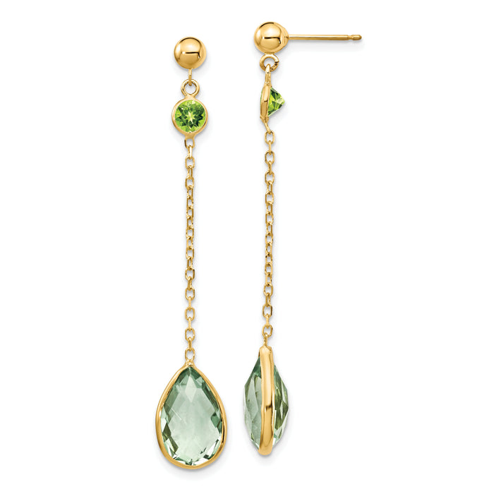 14K Peridot and Green Quartz Post Earrings-YE1393