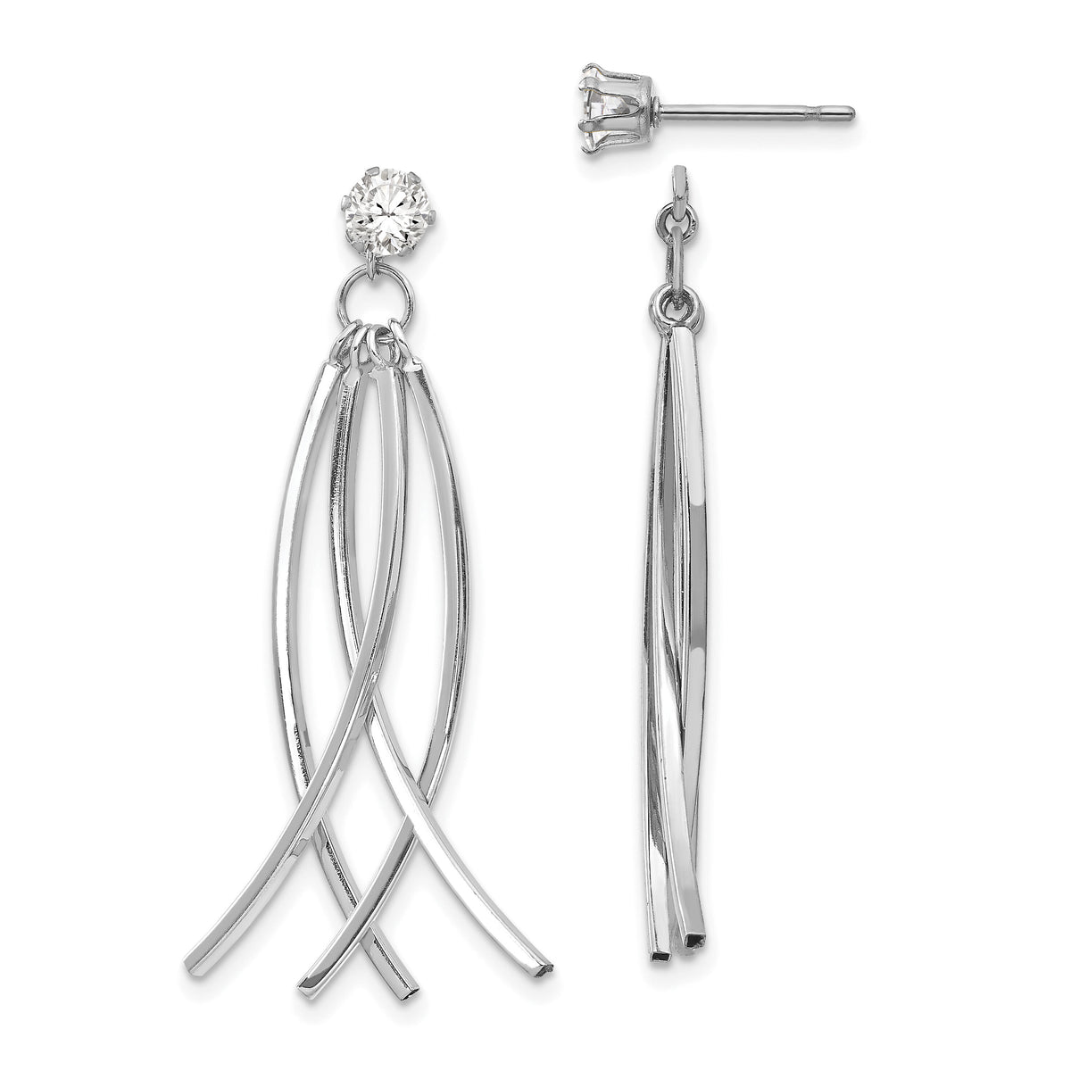 14k White Gold Curved Dangles with CZ Stud Earring Jackets-YE1492