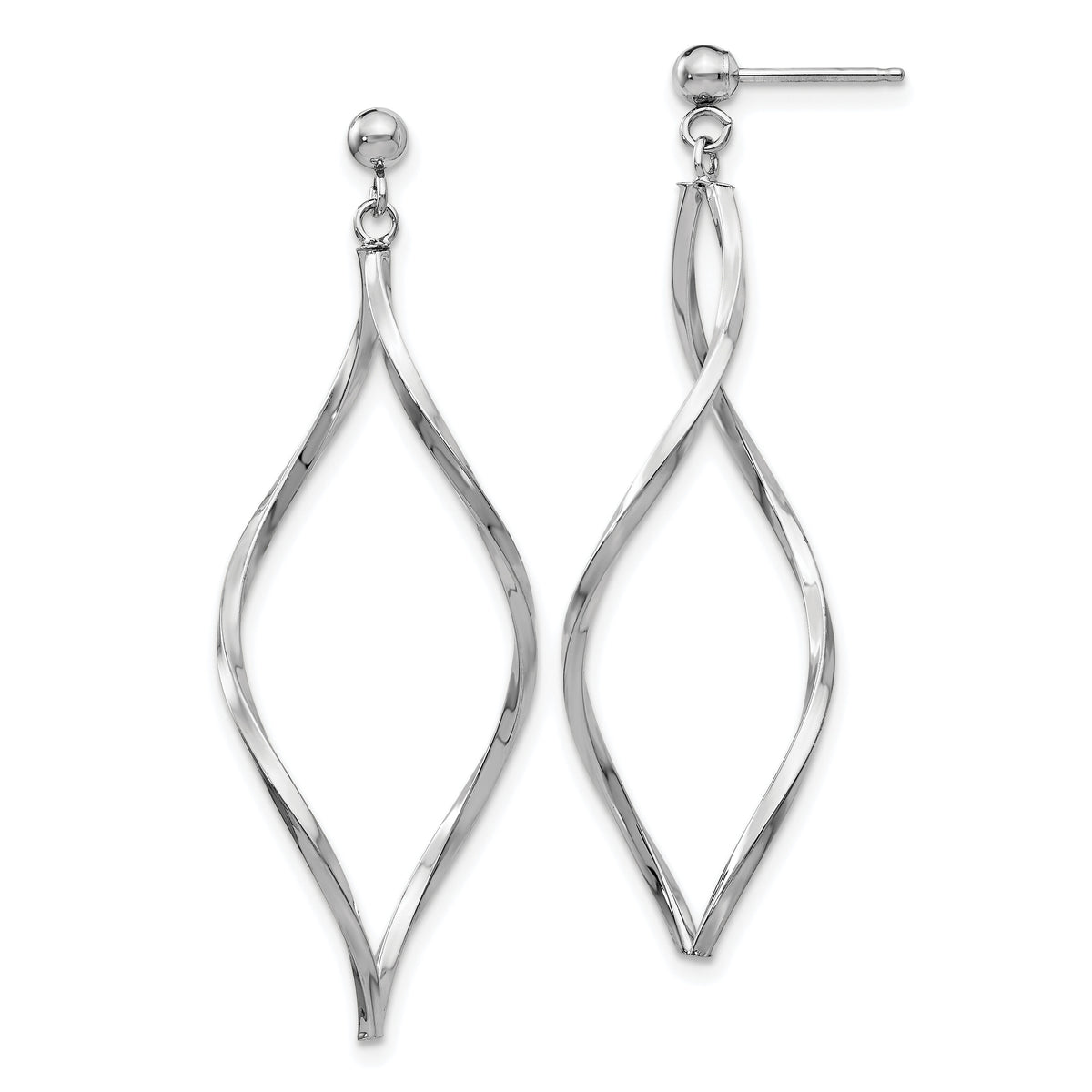 14k White Gold Twisted Post Dangle Earrings-YE1514