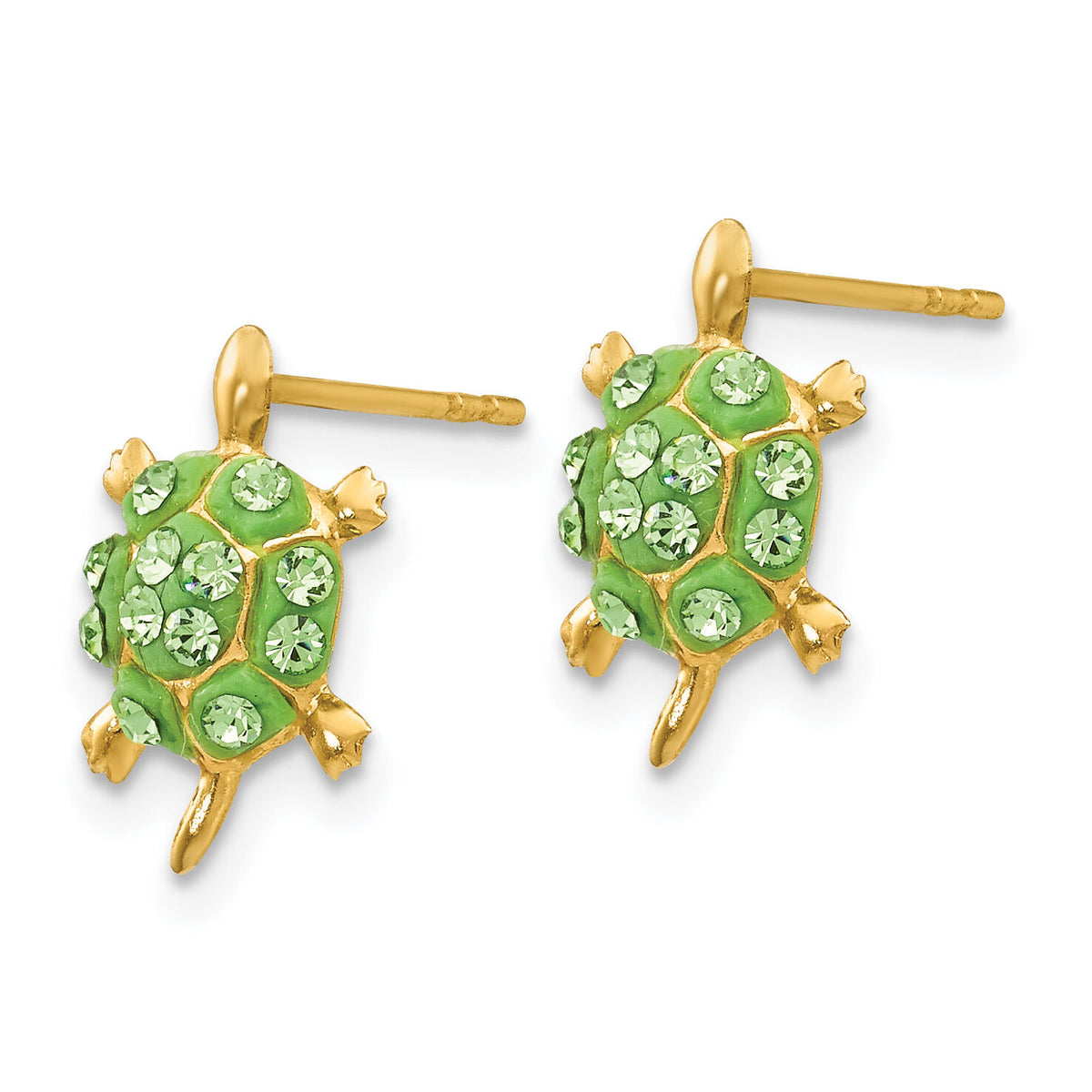 14k Light Green Crystal Turtle Post Earrings-YE1603