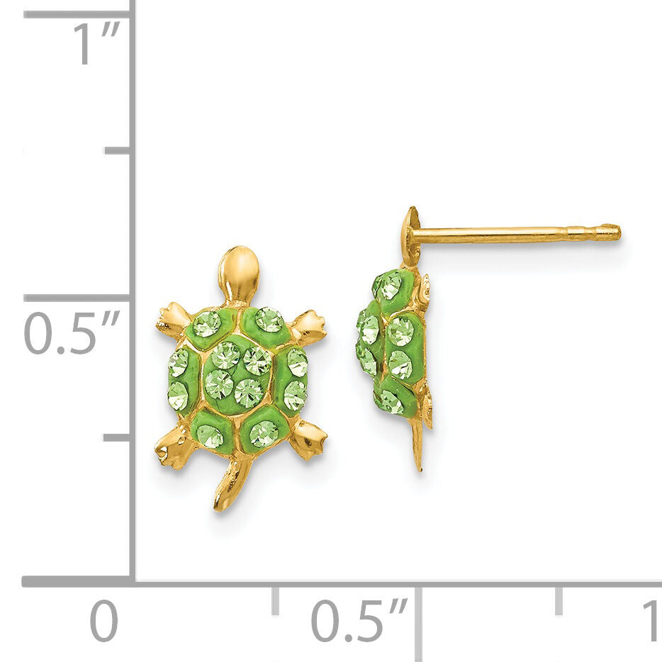 14k Light Green Crystal Turtle Post Earrings-YE1603