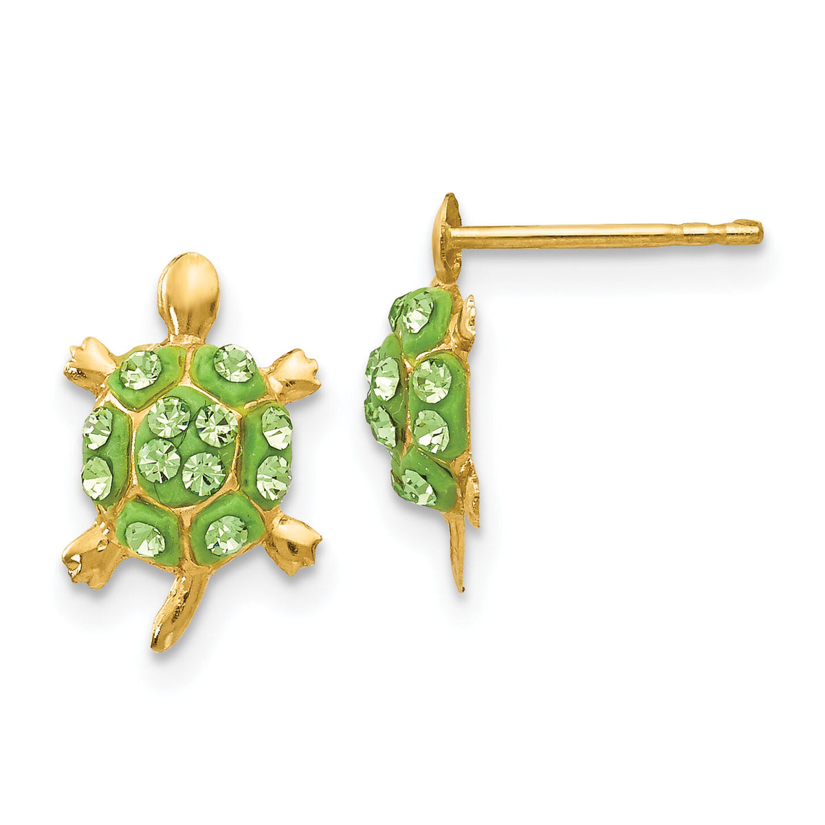 14k Light Green Crystal Turtle Post Earrings-YE1603