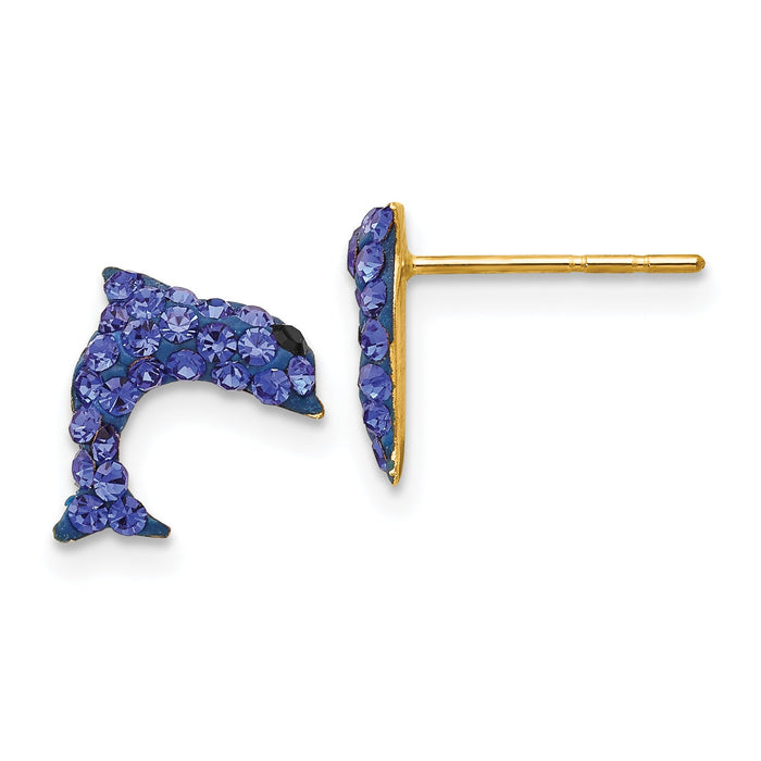 14k Crystal Blue Dolphin Post Earrings-YE1605