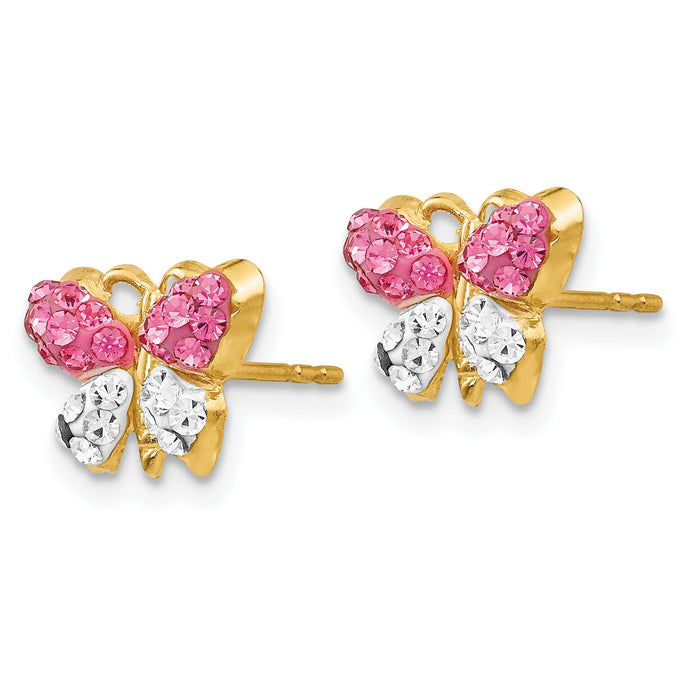 14k Pink/White Crystal Butterfly Post Earrings-YE1607