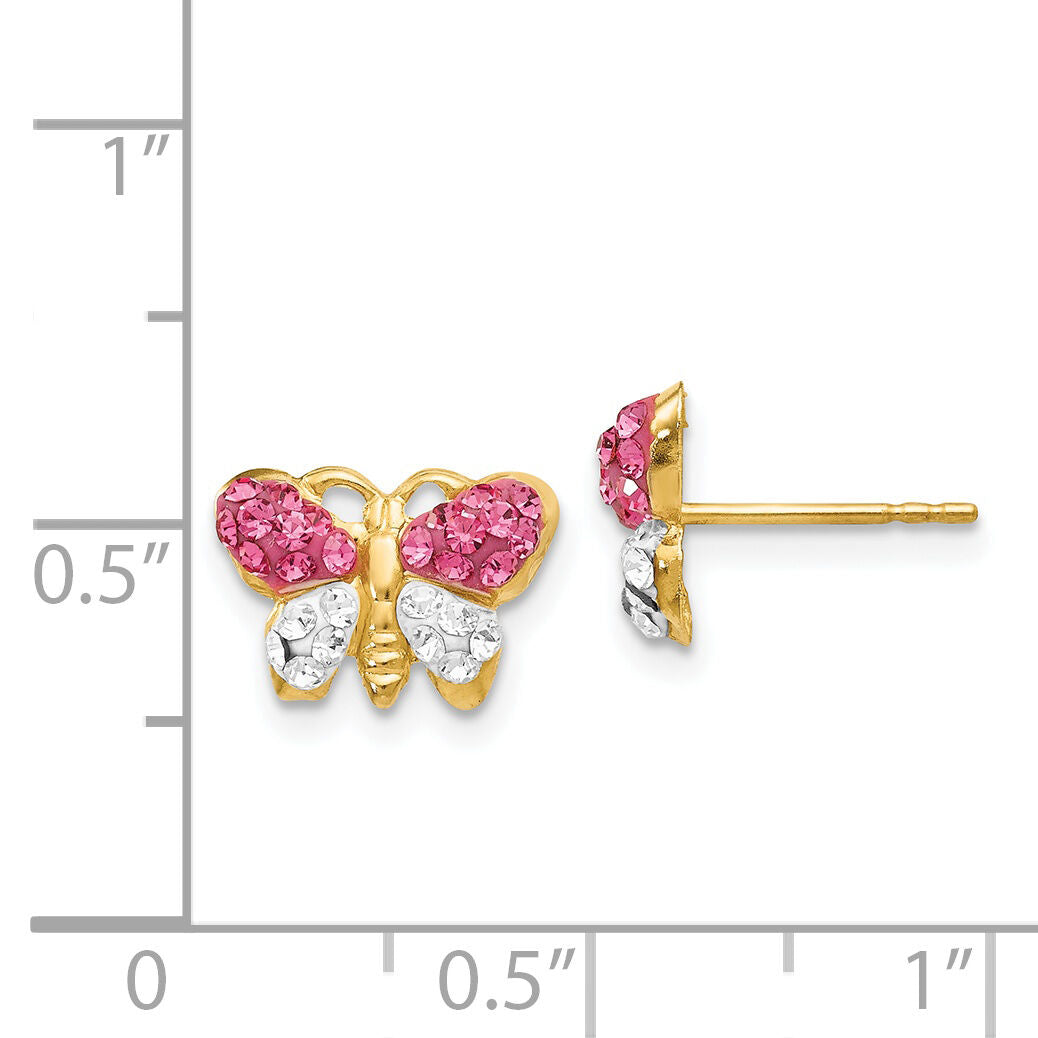 14k Pink/White Crystal Butterfly Post Earrings-YE1607