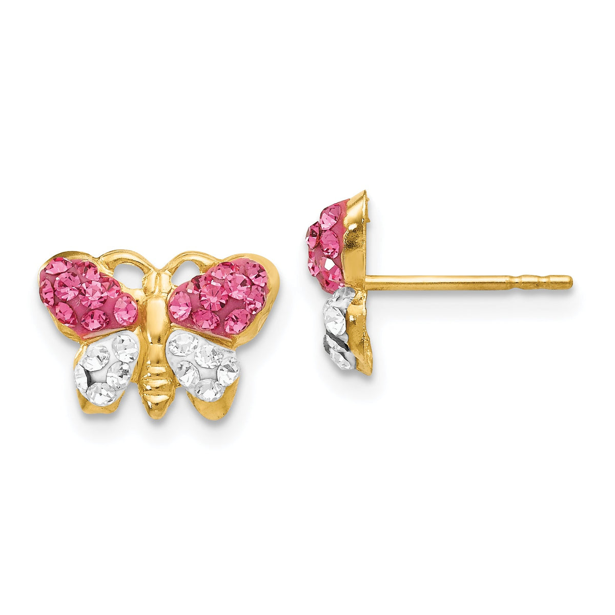 14k Pink/White Crystal Butterfly Post Earrings-YE1607