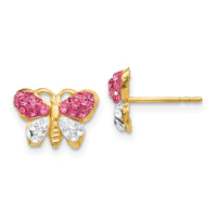 14k Pink/White Crystal Butterfly Post Earrings-YE1607