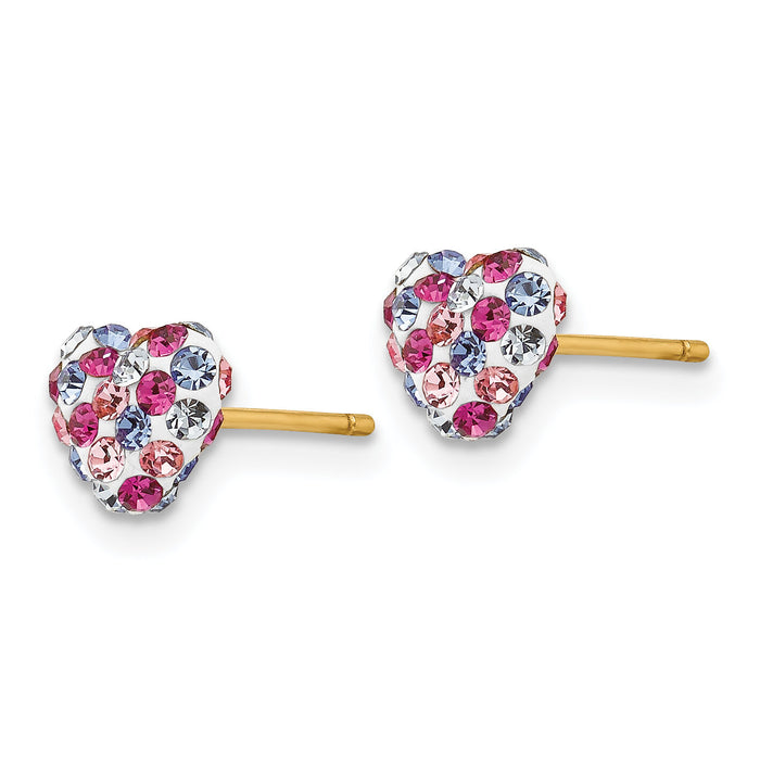 14k Multi-colored Crystal 6mm Heart Post Earrings-YE1610