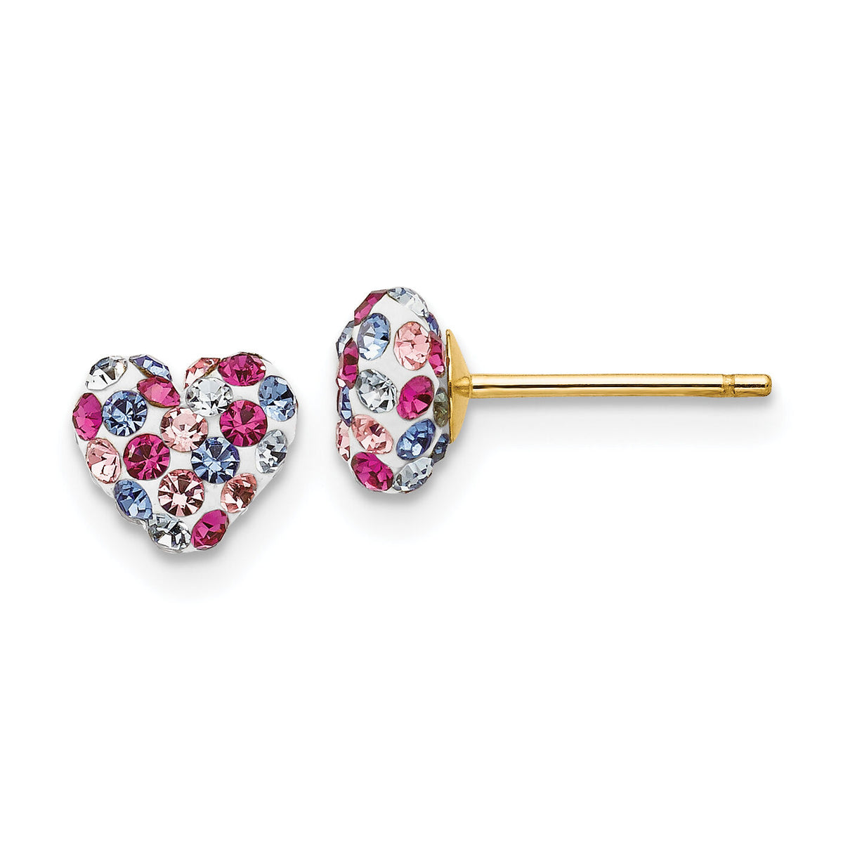 14k Multi-colored Crystal 6mm Heart Post Earrings-YE1610