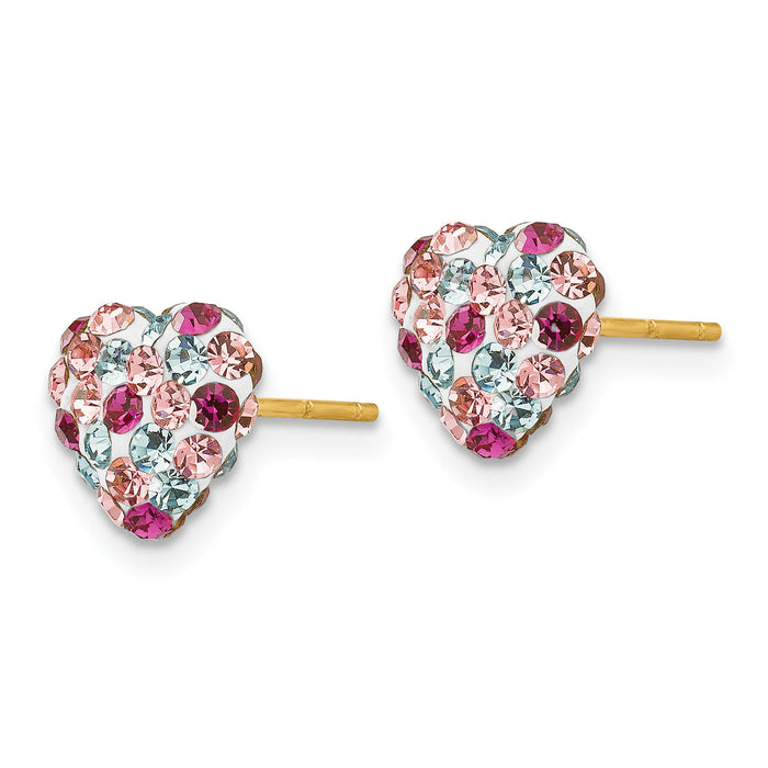 14K Post Multi-colored 8mm Crystal Heart Earrings-YE1611