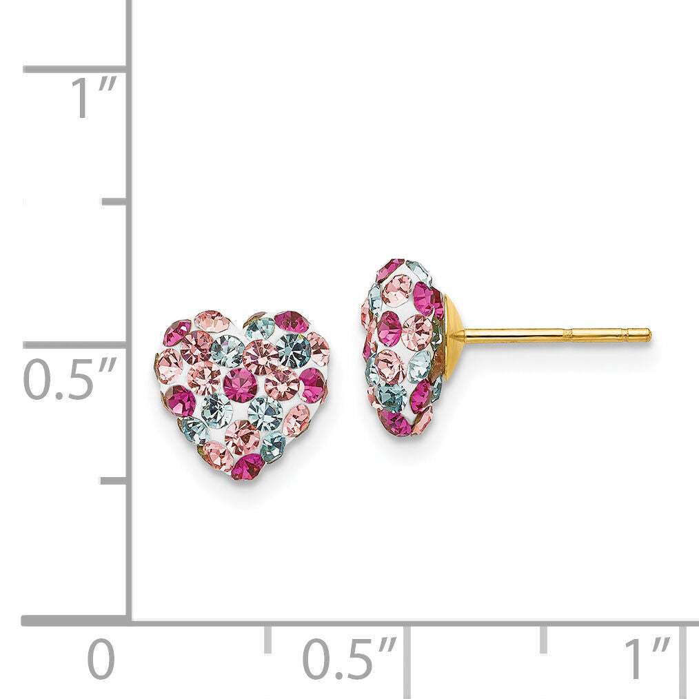 14K Post Multi-colored 8mm Crystal Heart Earrings-YE1611