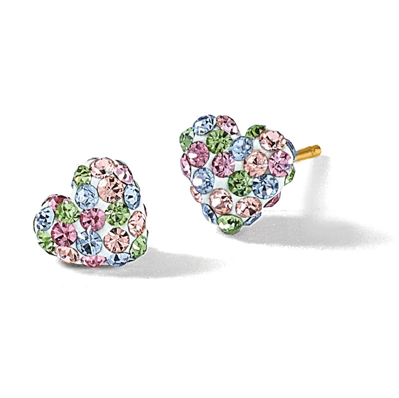 14k Pastel Multi-colored Crystal 6mm Heart Post Earrings-YE1613