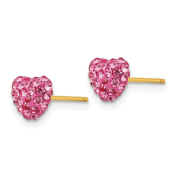 14k Post Rose Crystal 6mm Heart Earrings-YE1616