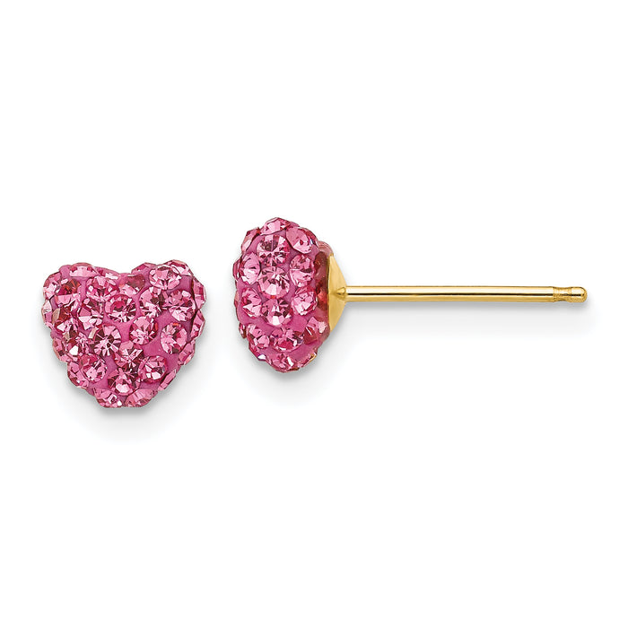 14k Post Rose Crystal 6mm Heart Earrings-YE1616