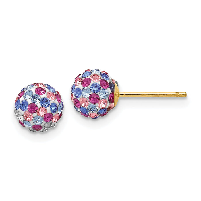 14k Post 6mm Blue Pink Multi Crystal Ball Earrings-YE1620