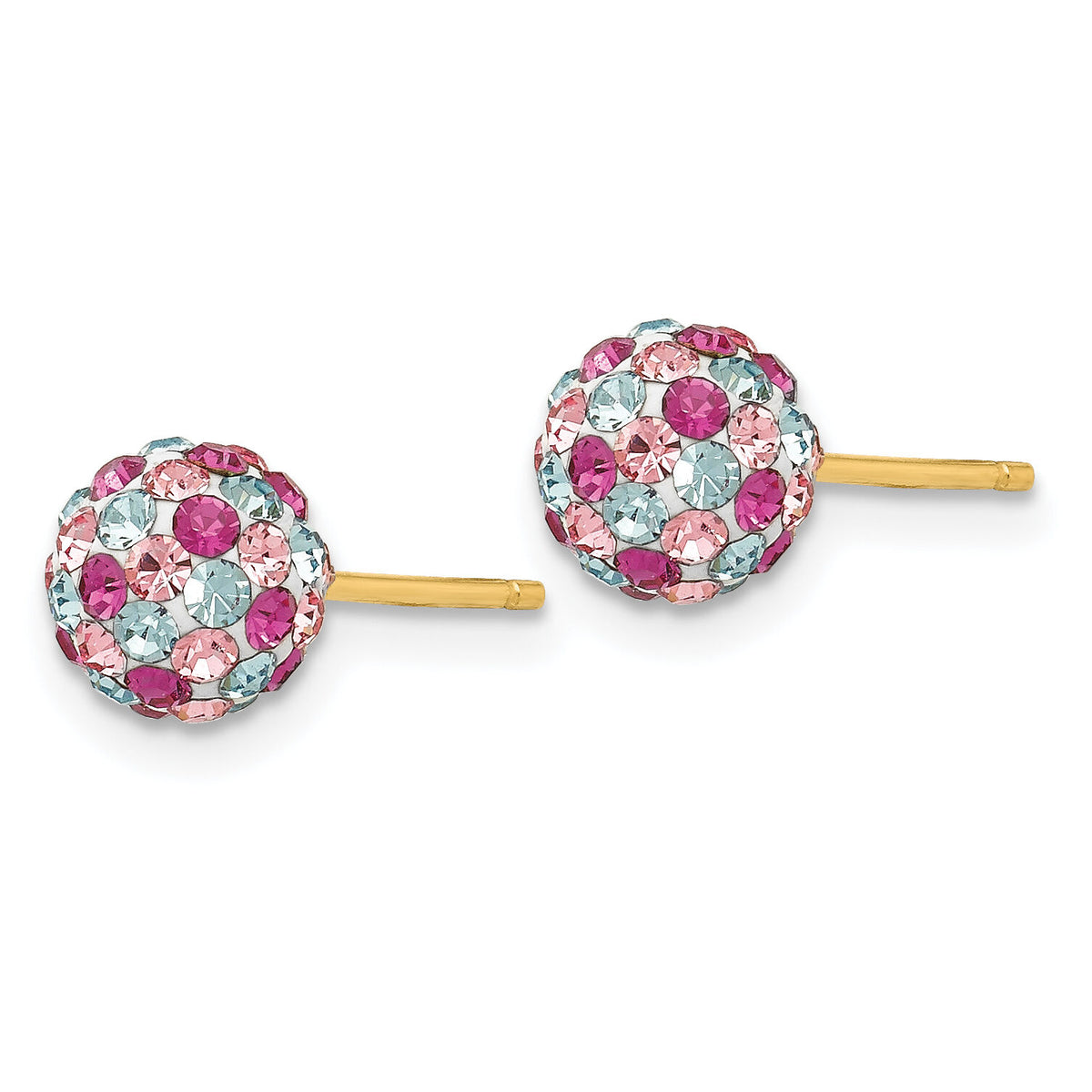 14k Post Multi-colored Crystals 6mm Ball Earrings-YE1621