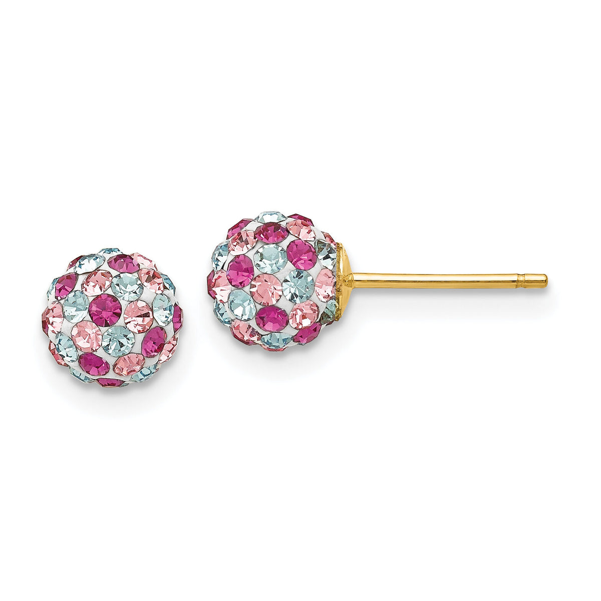 14k Post Multi-colored Crystals 6mm Ball Earrings-YE1621