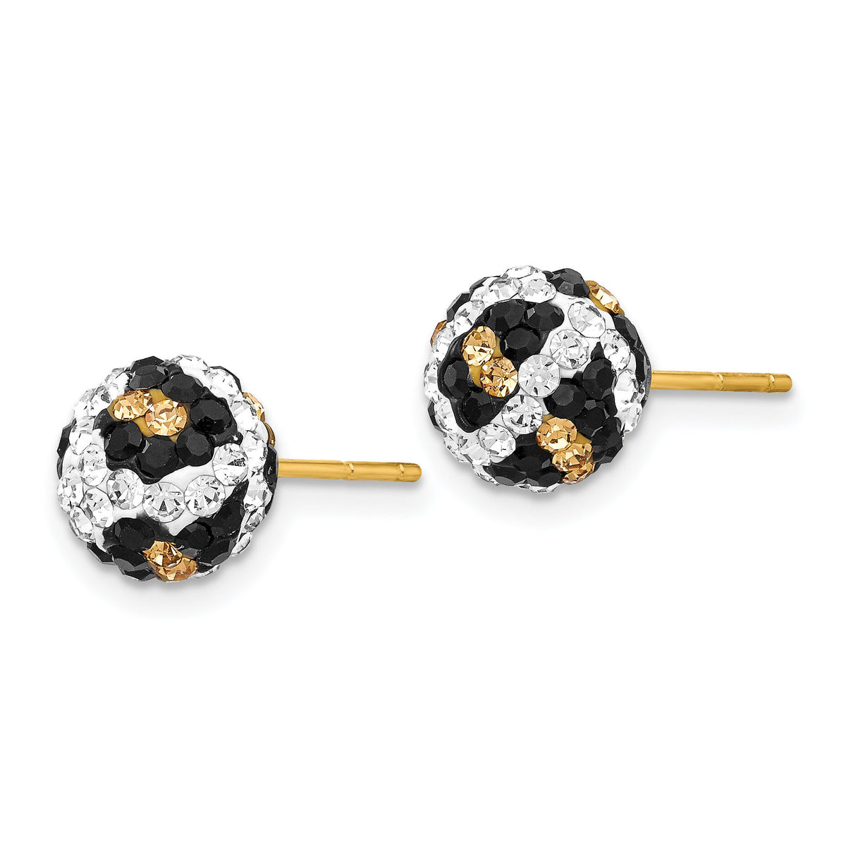 14k 8mm Post Leopard Pattern White Black Yellow Crystal Earrings-YE1623
