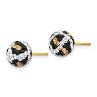 14k 8mm Post Leopard Pattern White Black Yellow Crystal Earrings-YE1623