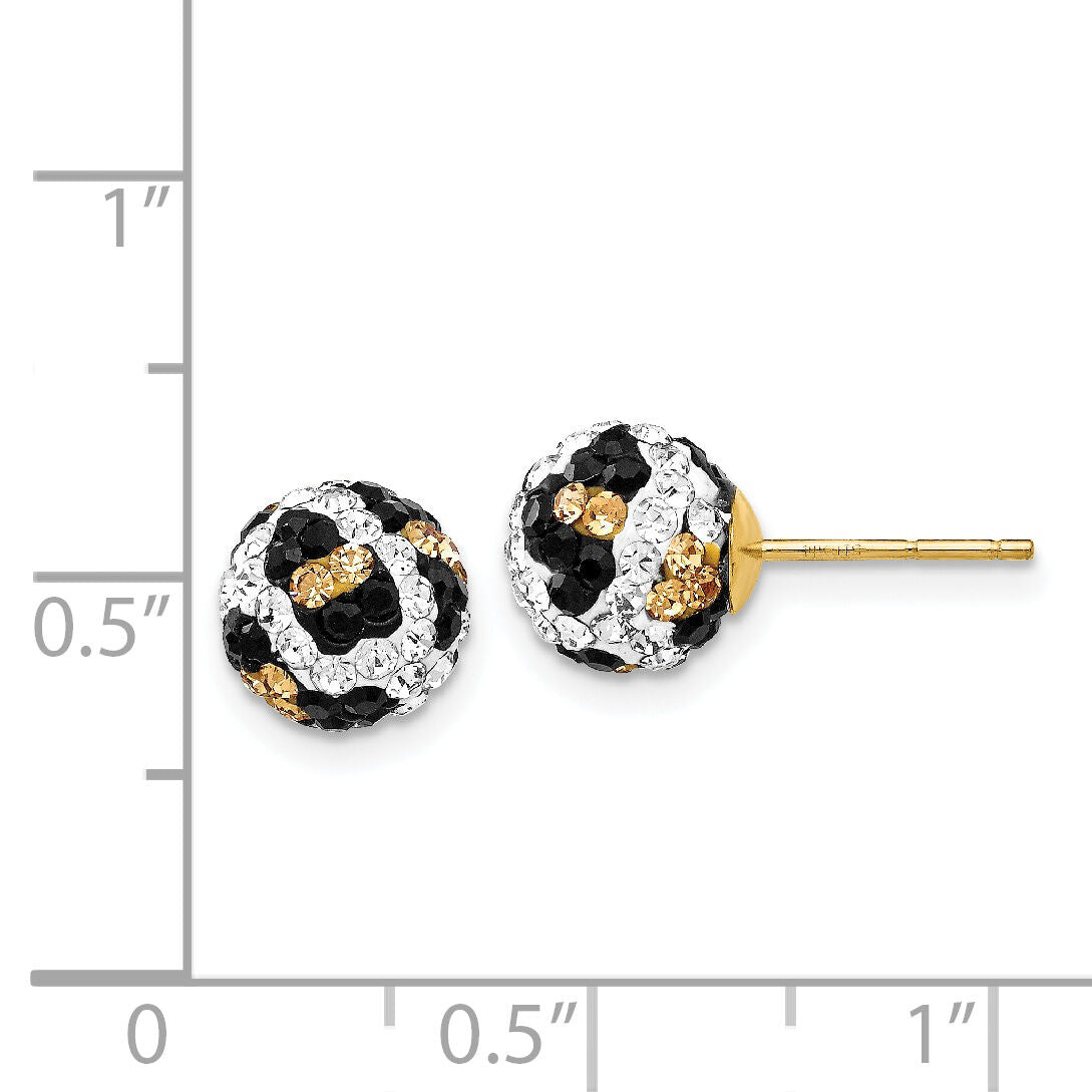 14k 8mm Post Leopard Pattern White Black Yellow Crystal Earrings-YE1623