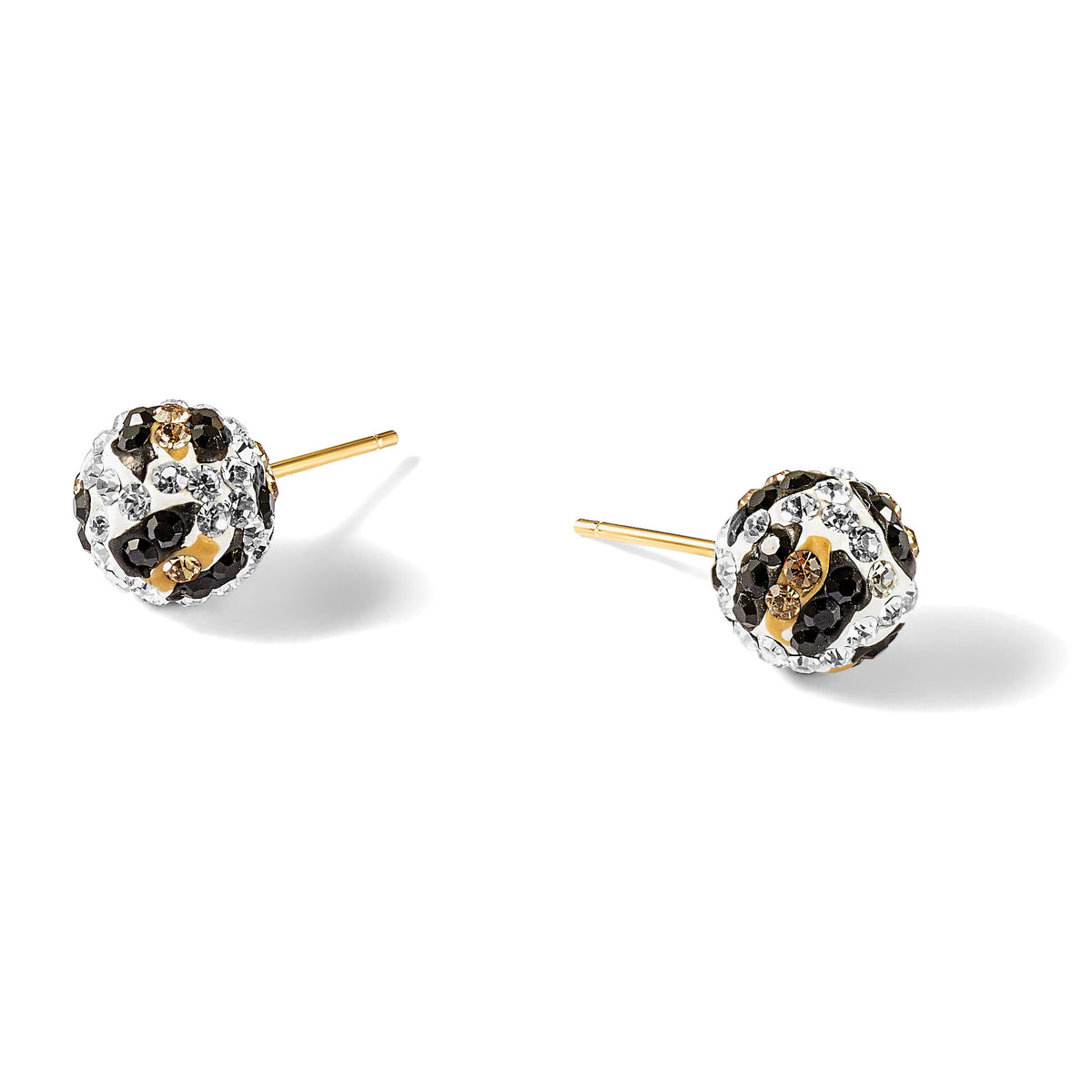 14k 8mm Post Leopard Pattern White Black Yellow Crystal Earrings-YE1623