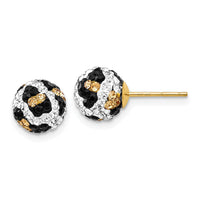 14k 8mm Post Leopard Pattern White Black Yellow Crystal Earrings-YE1623