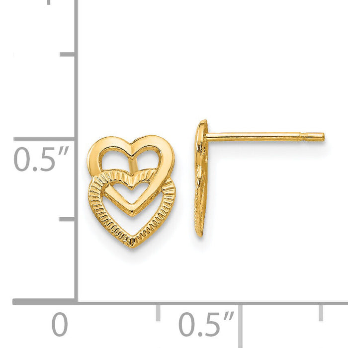 14K Yellow Gold Polished Double Heart Post Earrings-YE1649