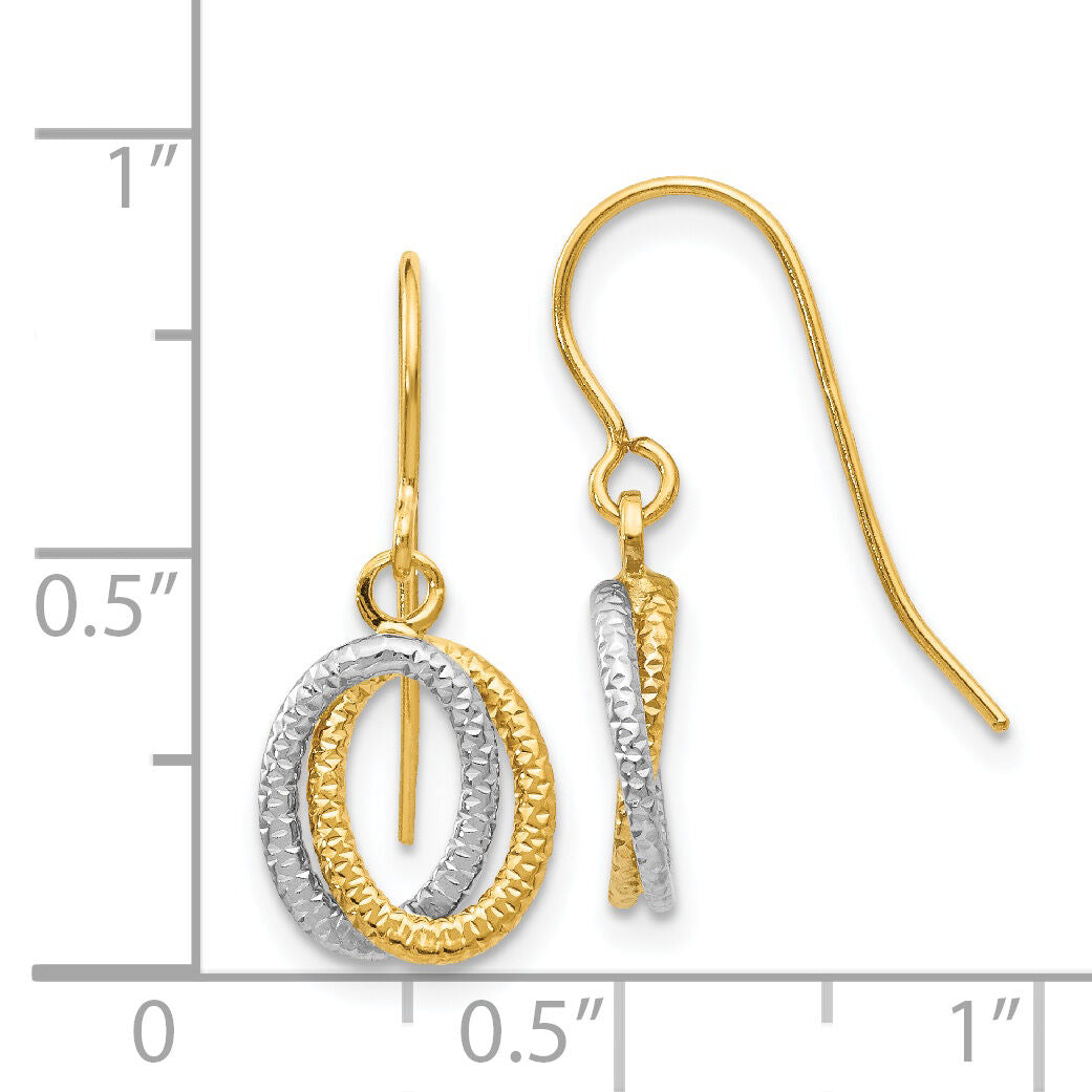 14k Two-tone Textured Fancy Dangle Earrings-YE1661