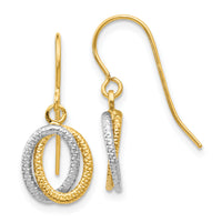 14k Two-tone Textured Fancy Dangle Earrings-YE1661