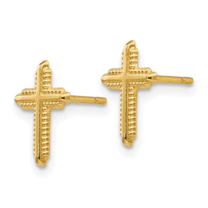 14K Yellow Gold Polished Cross Post Earrings-YE1675