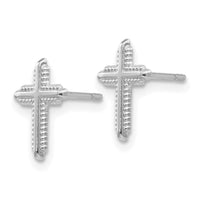 14K White Gold Polished Cross Post Earrings-YE1676