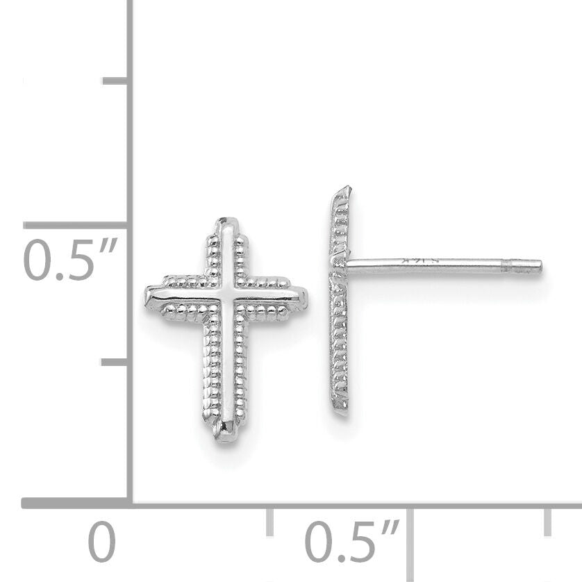 14K White Gold Polished Cross Post Earrings-YE1676