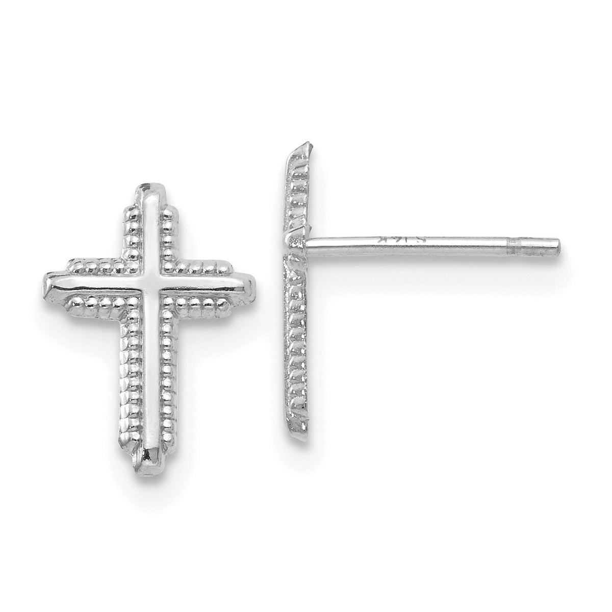14K White Gold Polished Cross Post Earrings-YE1676